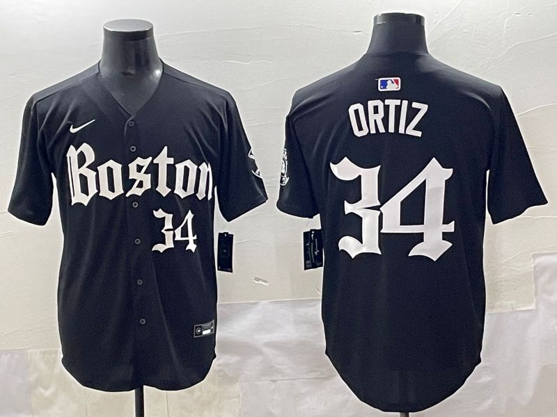 Men 2025 Boston Red Sox 34 Ortiz Black Five generations Joint Name Nike MLB Jersey style 12